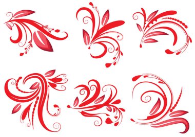Kırmızı ve siyah çiçek elementlerinin vektör kümesi
