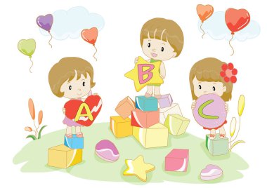 Pembe elbiseli şirin bir kız ve bir hediye.