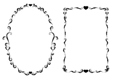 Siyah ve beyaz vektör çerçeveleri kümesi.