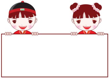 Bir kız ve bayrağı olan bir oğlanın çizimi