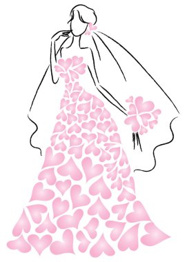 Pembe elbiseli bir kızın vektör çizimi