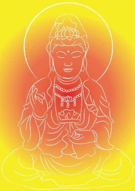 Çizgi film çizimi düz Buda, vektör, illüstrasyon, Budizm dini kavramı 