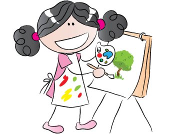 Köpekli bir kızın resmi.