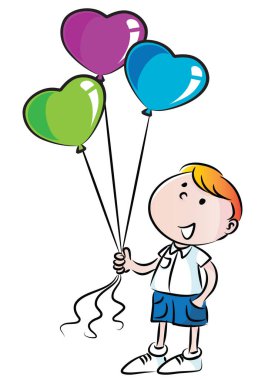 Elinde balon olan küçük tatlı bir kızın vektör çizimi