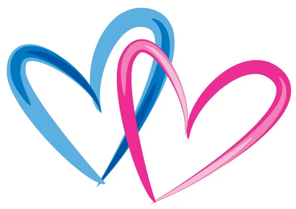 Logo Plat Coloré Avec Deux Cœurs Décoratifs Concept Amour — Image vectorielle