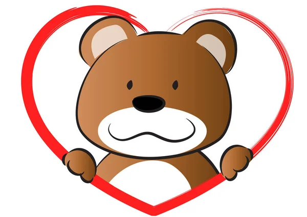 Cute Teddy Bear Red Heart White Background — Stock Vector