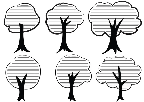 Reihe Von Cartoon Bäumen Isoliert Auf Weißem Hintergrund — Stockvektor