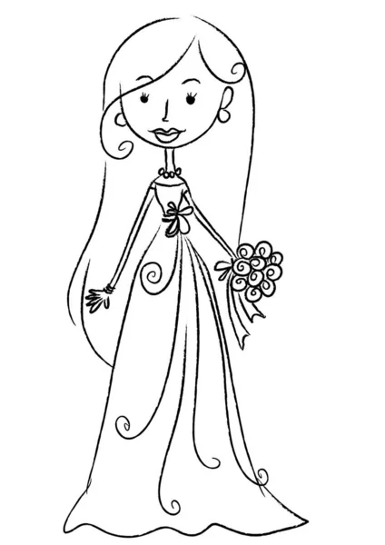 Desenhos Animados Noiva Bonita Vestido Noiva Isolado Fundo Branco Conceito — Vetor de Stock