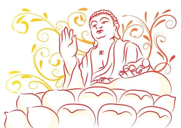 Ilustração Vetorial Uma Mão Desenhada Budda —  Vetores de Stock