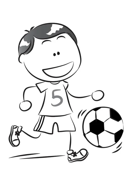 Garçon Ballon Football Illustration Vectorielle Personnage Dessin Animé — Image vectorielle
