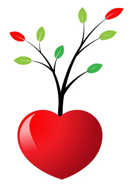 Červené Srdce Listy Květy — Stockový vektor