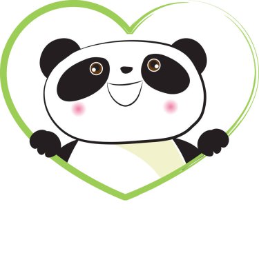 Beyaz arka planda kalbi olan sevimli küçük panda romantik bir kavram. 