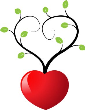 Beyaz arkaplanda ağaç dalları olan renkli düz kalp logosu, 