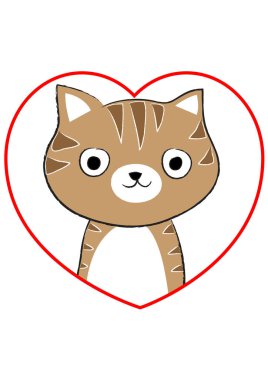 beyaz arka planda izole edilmiş kalbi olan küçük sevimli bir kedi. Romantik bir kavram. 