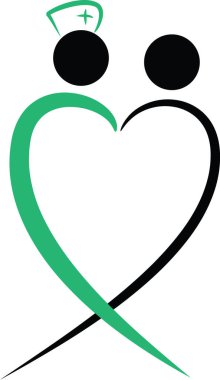 Renkli düz kalp şekilli hemşire ve hasta logosu simgesi beyaz arkaplan, vektör, illüstrasyon