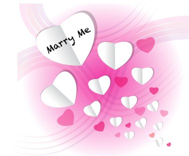 Benimle evlenir misin? Kağıt kalpli, renkli bir kart şablonu. 