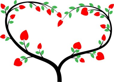 Beyaz arkaplanda ağaç dalları olan renkli düz kalp logosu, 