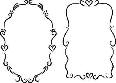 Beyaz arkaplan, vektör, illüstrasyon üzerinde izole edilmiş kalpleri olan güzel dekoratif çerçeveler. 