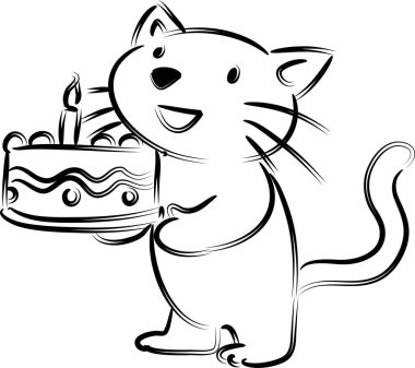 Beyaz arka planda izole edilmiş küçük şirin kedi doğum günü pastası, romantik konsept, yıldönümü konsepti