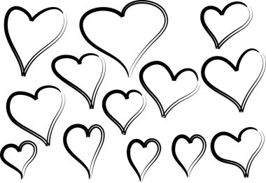Beyaz arkaplanda vektör kalpleri kümesi 