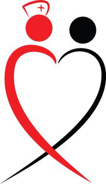 Renkli düz kalp şekilli hemşire ve hasta logosu simgesi beyaz arkaplan, vektör, illüstrasyon