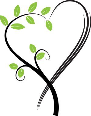 Beyaz arkaplanda ağaç dalları olan renkli düz kalp logosu, 