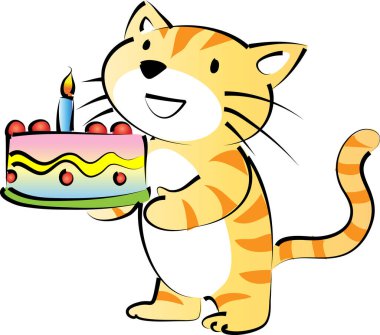 Beyaz arka planda izole edilmiş küçük şirin kedi doğum günü pastası, romantik konsept, yıldönümü konsepti