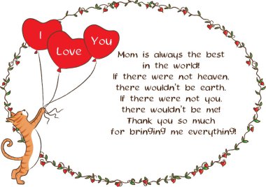 İçinde kalpler ve balonlar olan sevgililer günü kartı.