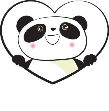 Beyaz arka planda kalbi olan sevimli küçük panda romantik bir kavram. 