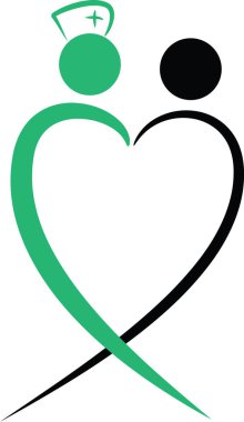 Renkli düz kalp şekilli hemşire ve hasta logosu simgesi beyaz arkaplan, vektör, illüstrasyon