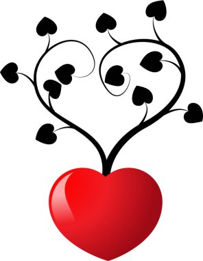 Beyaz arkaplanda ağaç dalları olan renkli düz kalp logosu, 