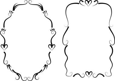 Beyaz arkaplan, vektör, illüstrasyon üzerinde izole edilmiş kalpleri olan güzel dekoratif çerçeveler. 