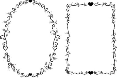 Beyaz arkaplan, vektör, illüstrasyon üzerinde izole edilmiş kalpleri olan güzel dekoratif çerçeveler. 