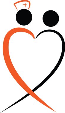 Renkli düz kalp şekilli hemşire ve hasta logosu simgesi beyaz arkaplan, vektör, illüstrasyon