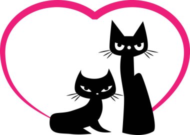 Beyaz arka planda izole edilmiş sevimli kedi ve kalp logosu, romantik konsept 