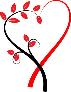 Beyaz arkaplanda ağaç dalları olan renkli düz kalp logosu, 