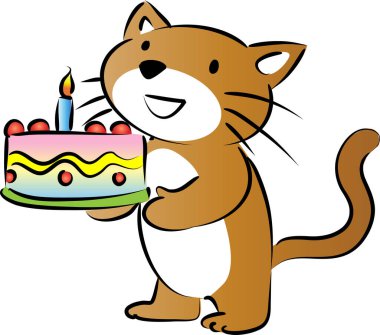 Beyaz arka planda izole edilmiş küçük şirin kedi doğum günü pastası, romantik konsept, yıldönümü konsepti