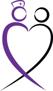 Renkli düz kalp şekilli hemşire ve hasta logosu simgesi beyaz arkaplan, vektör, illüstrasyon