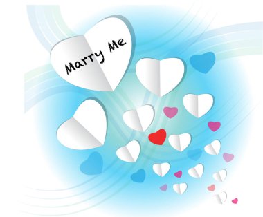 Benimle evlenir misin? Kağıt kalpli, renkli bir kart şablonu. 