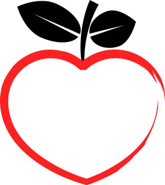 Beyaz arka planda izole edilmiş kalp şeklinde renkli düz elma logosu 