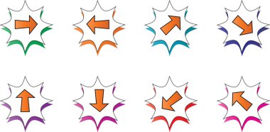 Beyaz arkaplanda düz ok simgeleri kümesi, vektör illüstrasyonu  