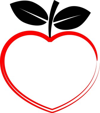 Beyaz arka planda izole edilmiş kalp şeklinde renkli düz elma logosu 