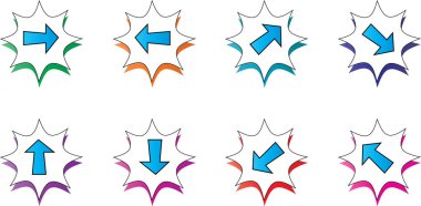 Beyaz arkaplanda düz ok simgeleri kümesi, vektör illüstrasyonu  