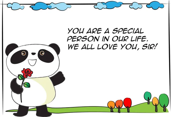 可爱的卡通熊猫 文字横幅空白 — 图库矢量图片