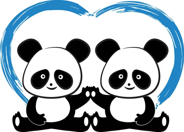 Pandas Modelo Cartão Amor Isolado Fundo Branco Ilustração Vetorial — Vetor de Stock