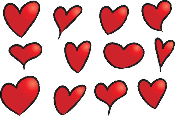 Samling Vackra Dekorativa Hjärtan Kärlek Koncept — Stock vektor