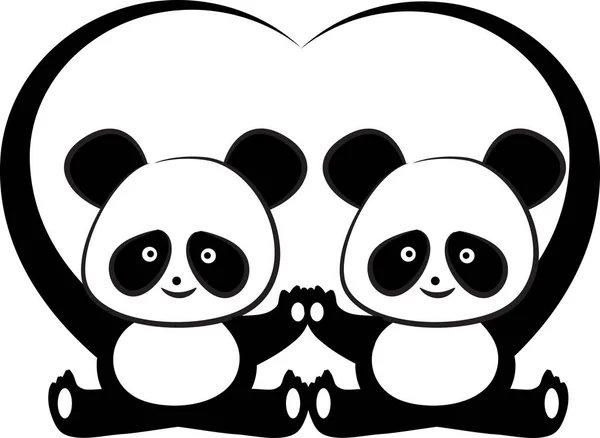 Pandas Plantilla Tarjeta Amor Aislado Sobre Fondo Blanco Ilustración Vectorial — Vector de stock