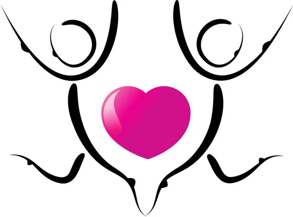 Tahy Štětcem Ručně Kreslené Lidských Těl Srdcem Koncept Lásky — Stockový vektor