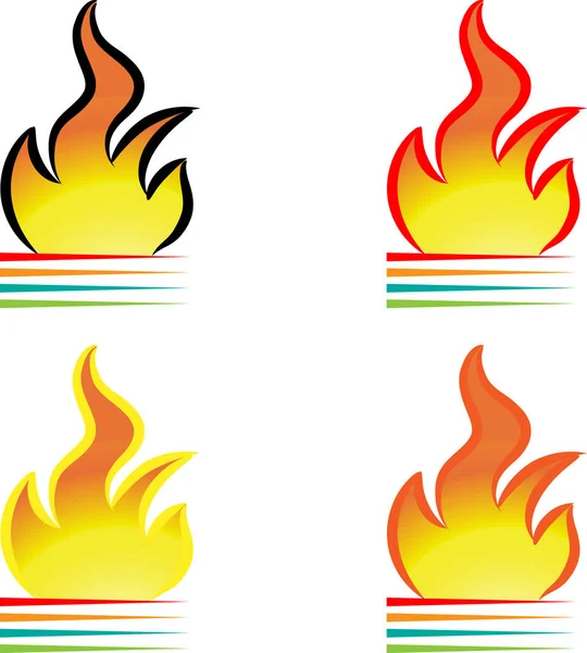 Conjunto Colorido Fuego Plano Canta Aislado Sobre Fondo Blanco Vector — Vector de stock