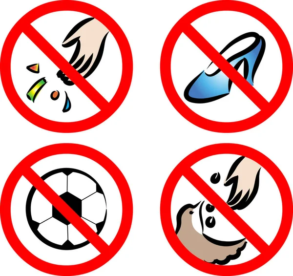 Prohibición Signos Bola Tacones Tirar Basura Alimentar Los Pájaros — Archivo Imágenes Vectoriales
